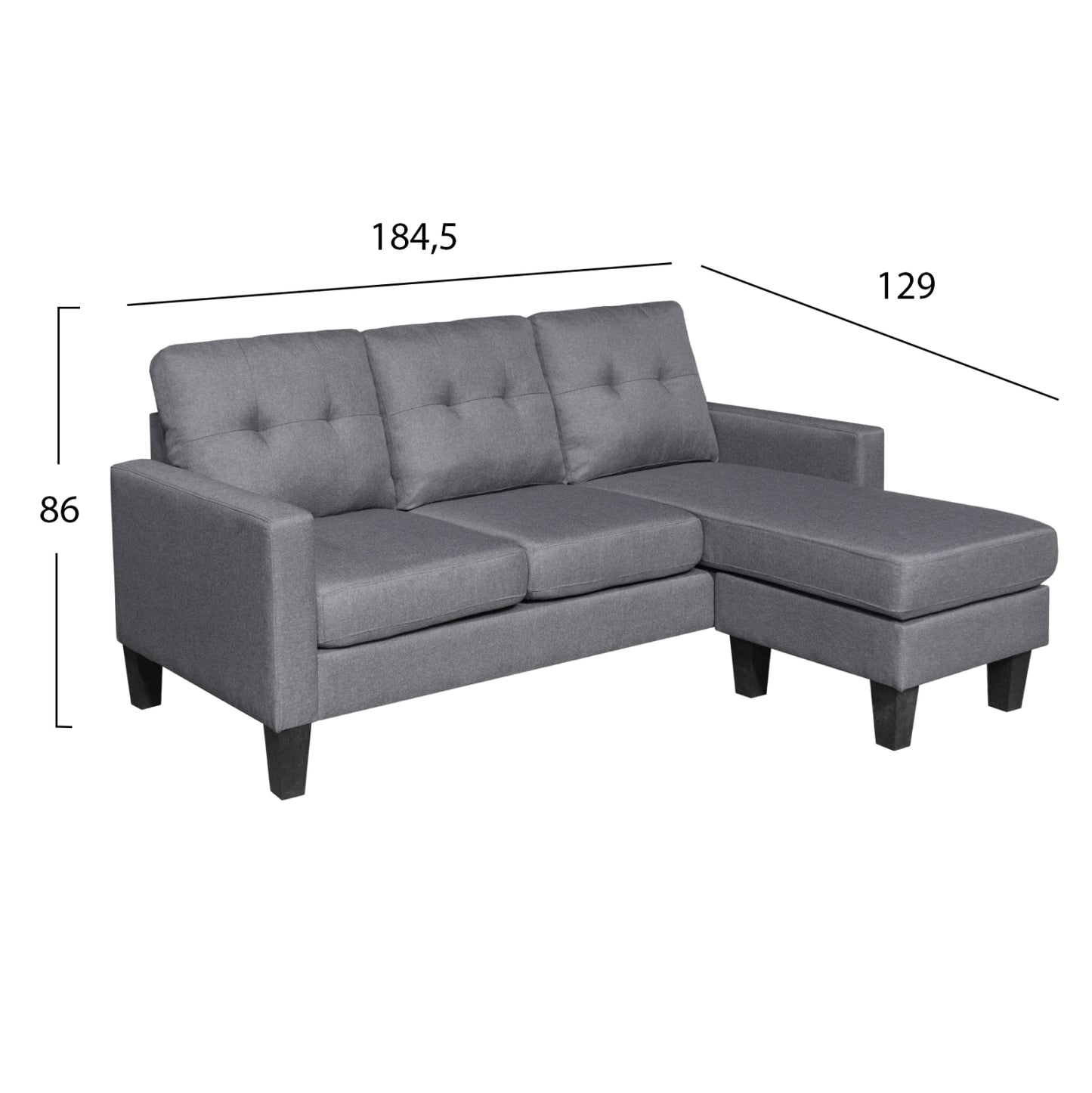 ΚΑΝΑΠΕΣ ΓΩΝΙΑ ΑΝΑΣΤΡΕΨΙΜΗ MEGGY ΓΚΡΙ ΥΦΑΣΜΑ 184,5x129x86
