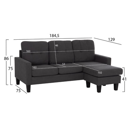 CORNER SOFA REVERSIBLE MEGGY GREY FABRIC 184.5x75-129x86