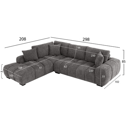 CORNER SOFA LEFT COVEN DARK GREY FABRIC 298x102-208x85