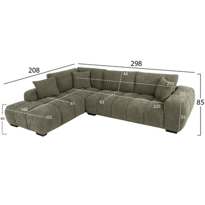 LEFT CORNER SOFA COVEN GREEN FABRIC 298x102-208x85