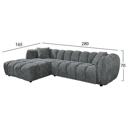 ΚΑΝΑΠΕΣ ΓΩΝΙΑ (ΑΡΙΣΤΕΡΗ) LYKKE ΓΚΡΙ ΥΦΑΣΜΑ 280x89-165x70