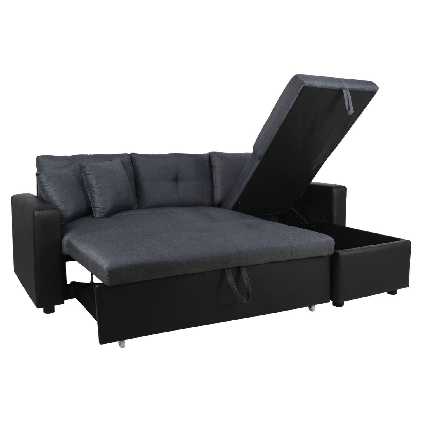 ΚΑΝΑΠΕΣ ΓΩΝΙΑ ΚΡΕΒΑΤΙ WAYNE ΓΚΡΙ ΜΕ ΜΑΥΡΟ PU 220x146x86