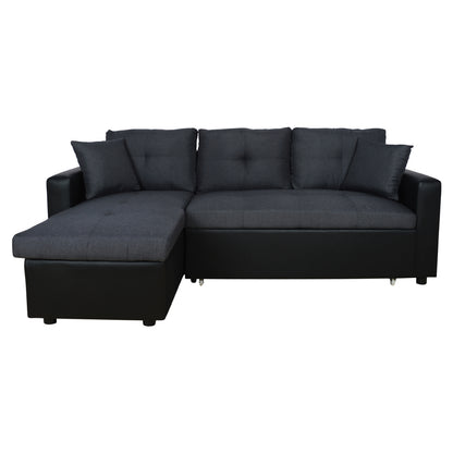 ΚΑΝΑΠΕΣ ΓΩΝΙΑ ΚΡΕΒΑΤΙ WAYNE ΓΚΡΙ ΜΕ ΜΑΥΡΟ PU 220x146x86