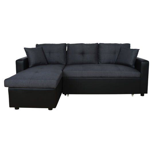ΚΑΝΑΠΕΣ ΓΩΝΙΑ ΚΡΕΒΑΤΙ WAYNE ΓΚΡΙ ΜΕ ΜΑΥΡΟ PU 220x146x86