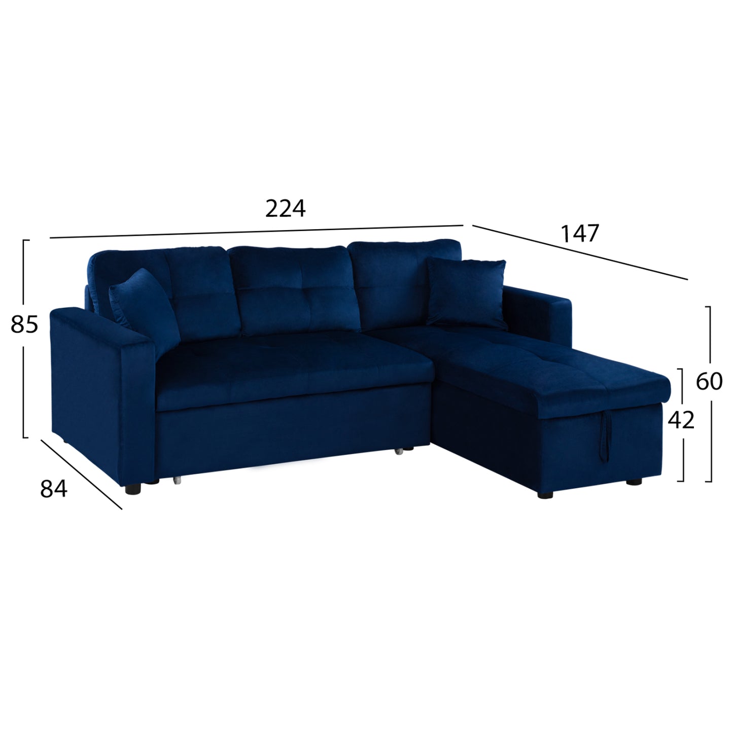 ΚΑΝΑΠΕΣ ΓΩΝΙΑ ΚΡΕΒΑΤΙ WAYNE ΒΕΛΟΥΔΟ ΜΠΛΕ 224x147x85