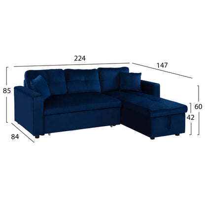 ΚΑΝΑΠΕΣ ΓΩΝΙΑ ΚΡΕΒΑΤΙ WAYNE ΒΕΛΟΥΔΟ ΜΠΛΕ 224x147x85