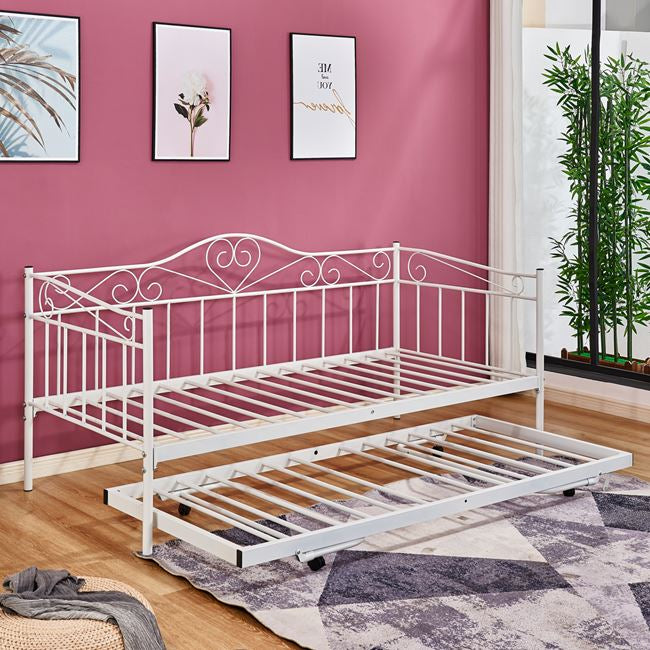 MAEKO SOFA BED 190x90cm WHITE + EXTENDABLE TRUNDLE BED 85x185cm