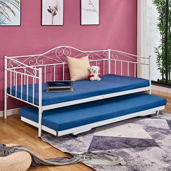 MAEKO SOFA BED 190x90cm WHITE + EXTENDABLE TRUNDLE BED 85x185cm
