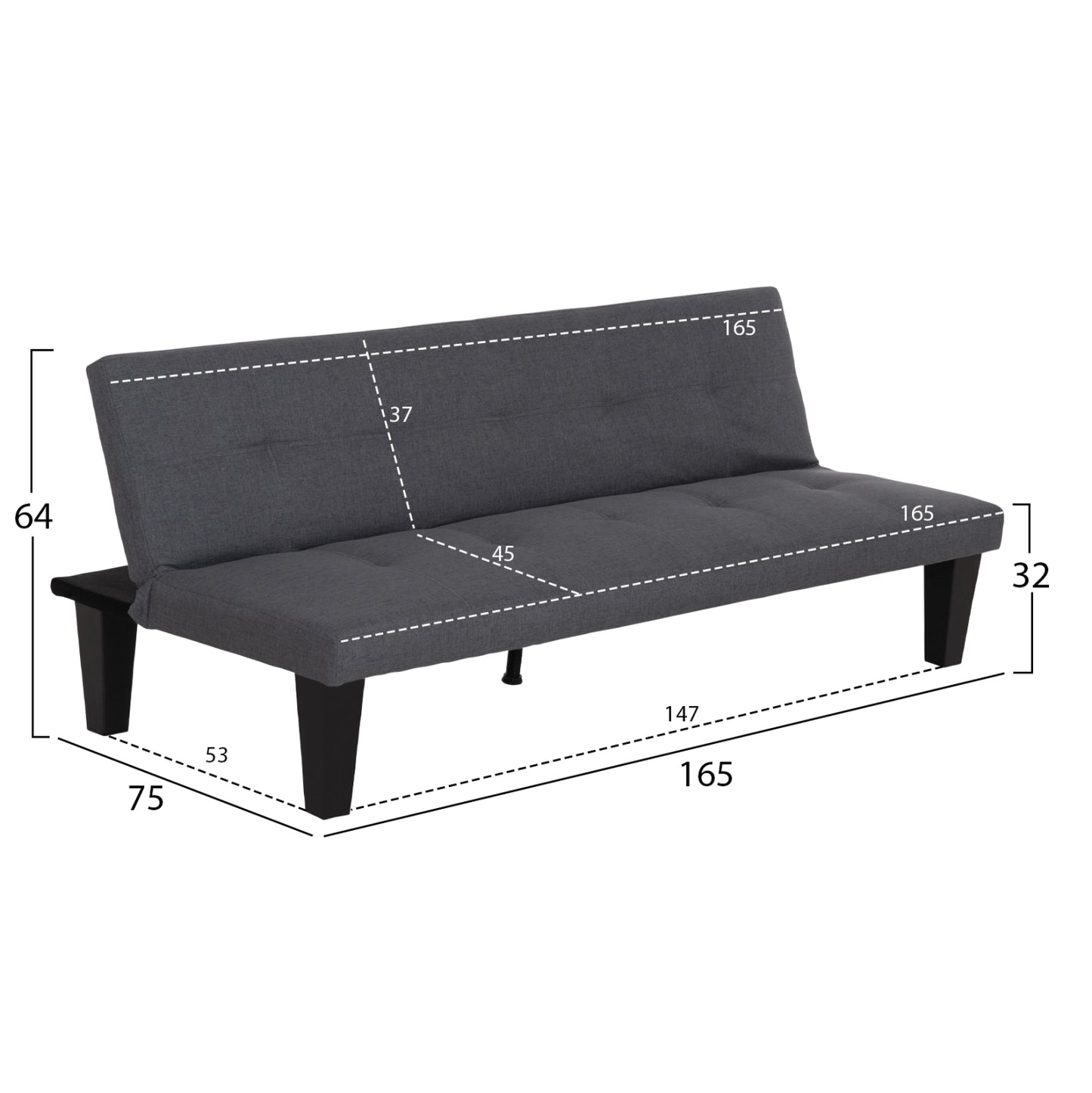 ΚΑΝΑΠΕΣ ΚΡΕΒΑΤΙ 3ΘΕΣΙΟΣ KORO ΓΚΡΙ PU ΔΕΡΜΑ 165x75x64