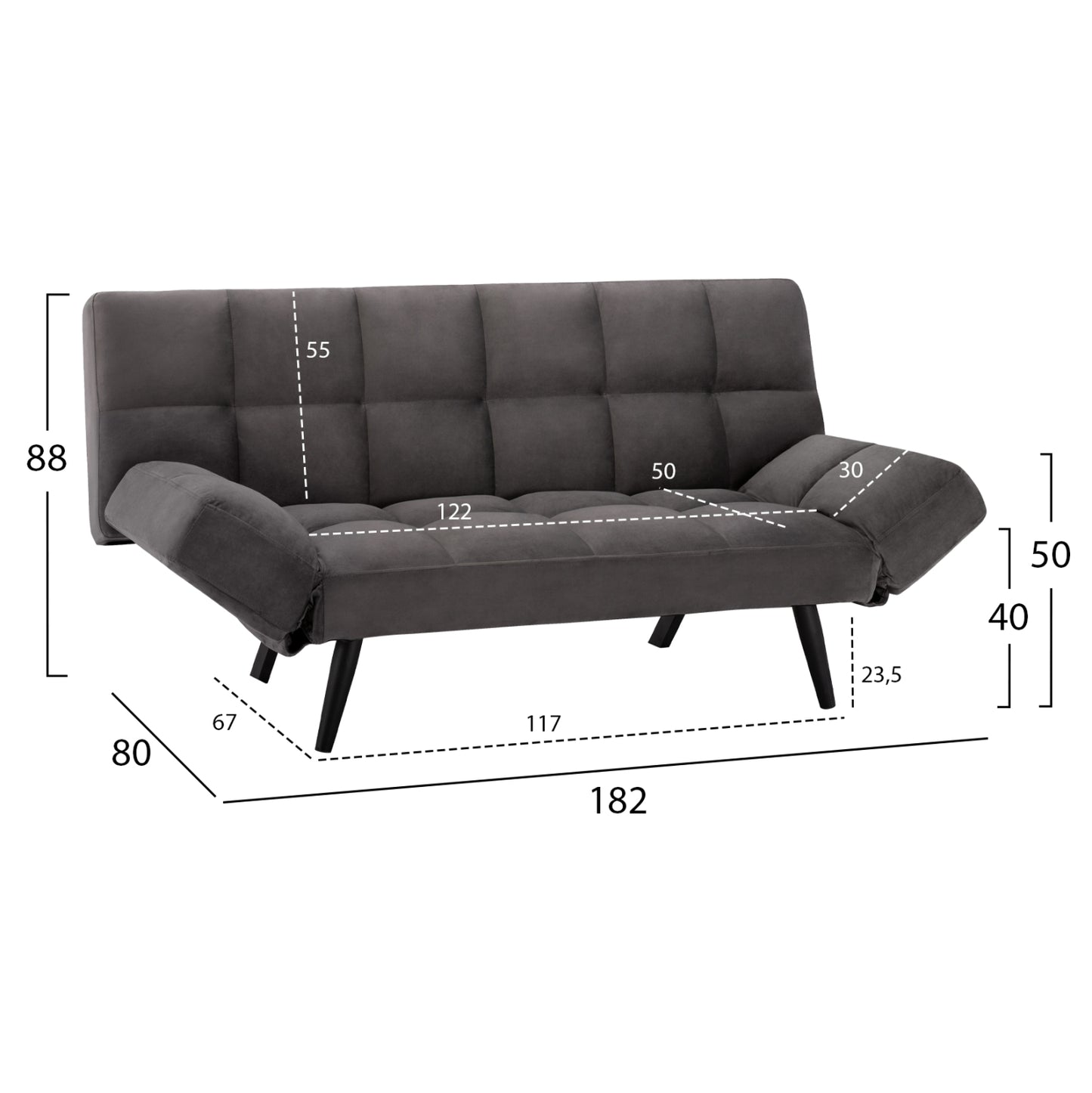 ΚΑΝΑΠΕΣ ΚΡΕΒΑΤΙ 3ΘΕΣΙΟΣ ΑΠΟ ΒΕΛΟΥΔΟ ΓΚΡΙ 182x80x88