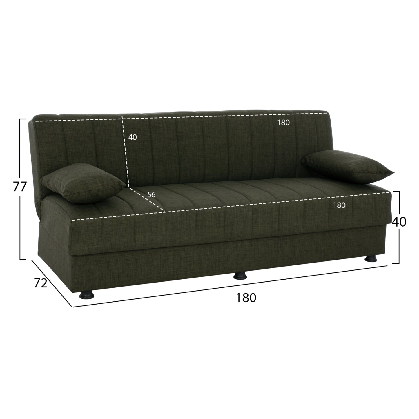 ΚΑΝΑΠΕΣ ΚΡΕΒΑΤΙ ANDRI ΤΡΙΘΕΣΙΟΣ DARK OLIVE 180x72x77