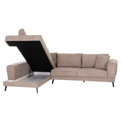ZENORA LEFT CORNER SOFA BED BEIGE FABRIC 303x214x80