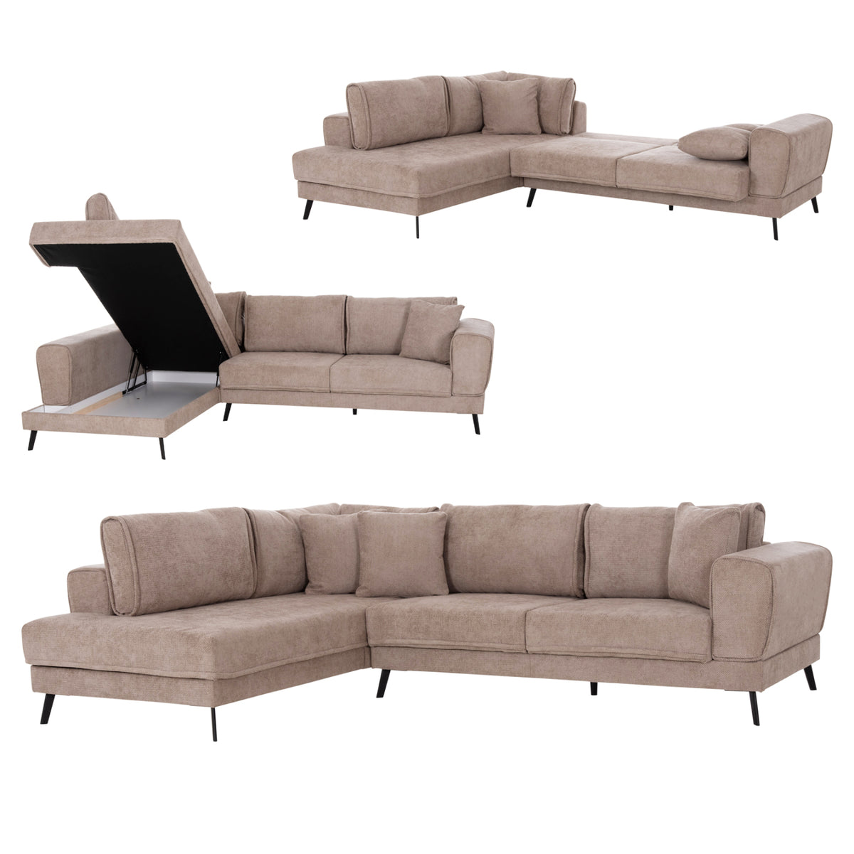 ZENORA LEFT CORNER SOFA BED BEIGE FABRIC 303x214x80