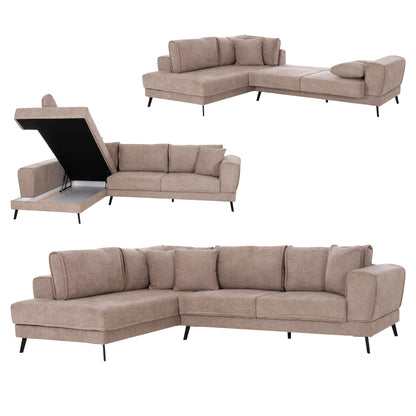 ZENORA LEFT CORNER SOFA BED BEIGE FABRIC 303x214x80