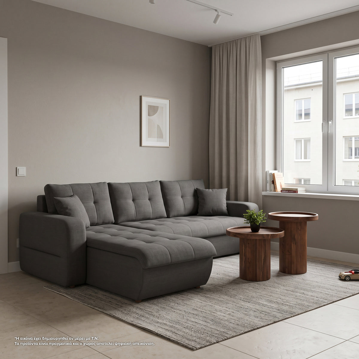 KANSO RIGHT CORNER SOFA BED GREY FABRIC 244x188x80