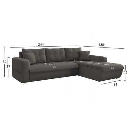 KANSO RIGHT CORNER SOFA BED GREY FABRIC 244x188x80