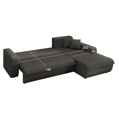 KANSO RIGHT CORNER SOFA BED GREY FABRIC 244x188x80