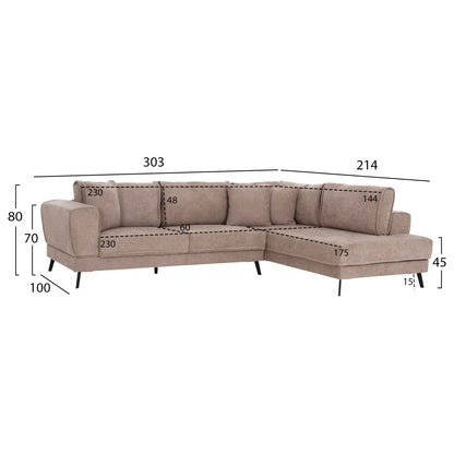 ZENORA RIGHT CORNER SOFA BED BEIGE FABRIC 303x214x80