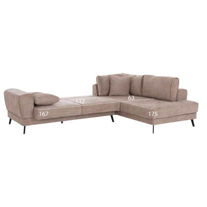 ZENORA RIGHT CORNER SOFA BED BEIGE FABRIC 303x214x80