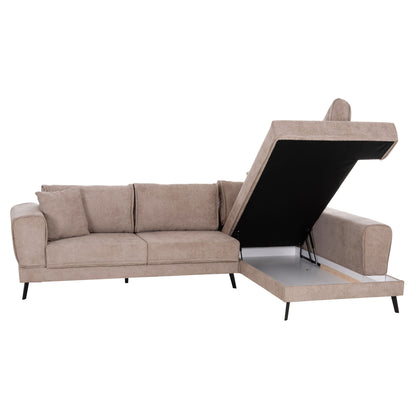 ZENORA RIGHT CORNER SOFA BED BEIGE FABRIC 303x214x80