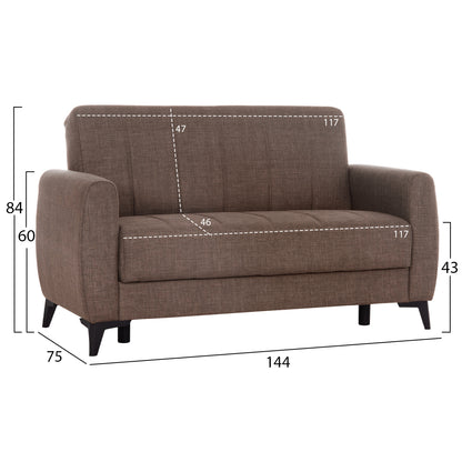 NIKKO 2-SEATER SOFA BED WITH STORAGE, BROWN FABRIC, 144x75x84
