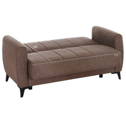 NIKKO 2-SEATER SOFA BED WITH STORAGE, BROWN FABRIC, 144x75x84