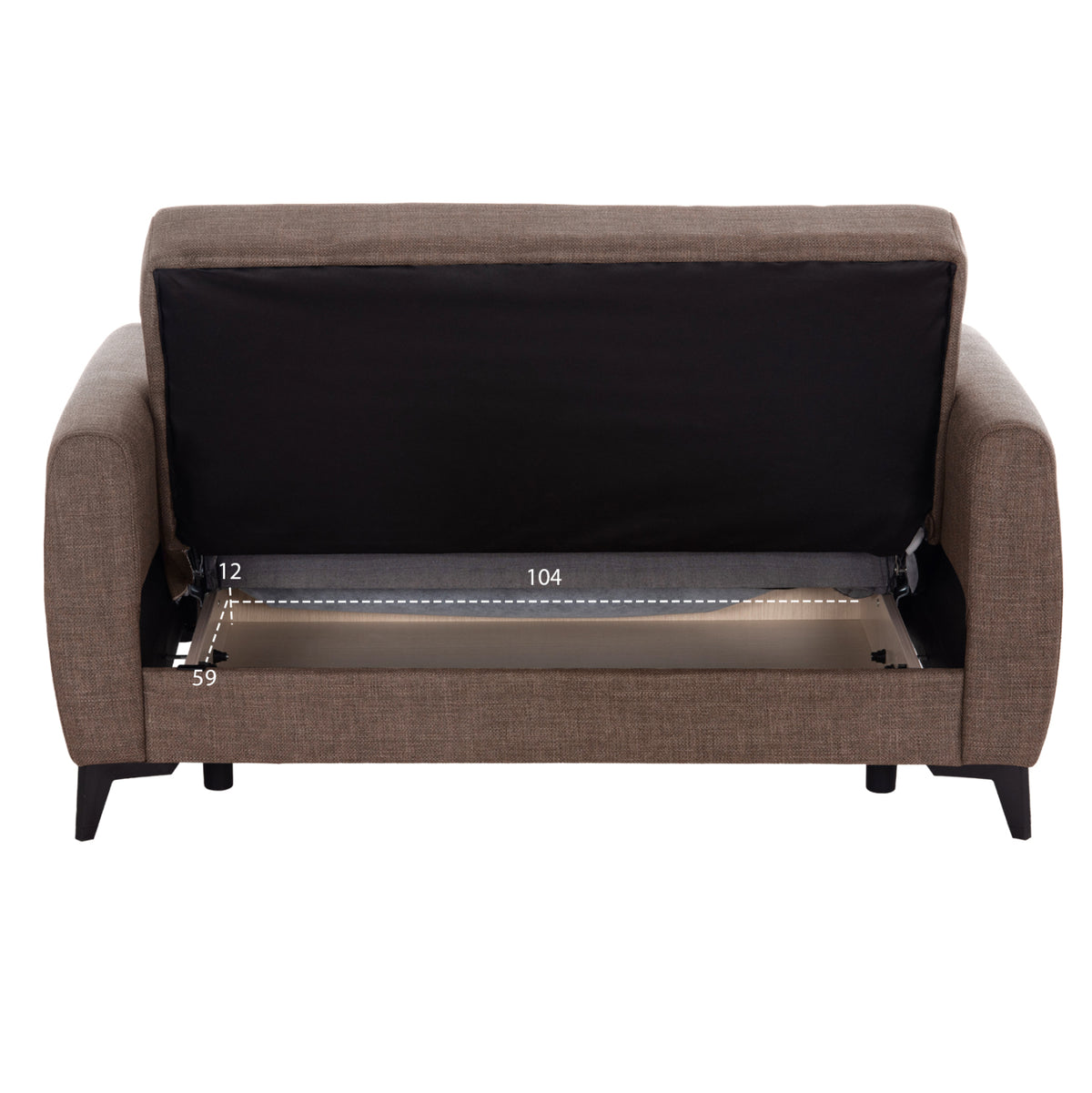 NIKKO 2-SEATER SOFA BED WITH STORAGE, BROWN FABRIC, 144x75x84