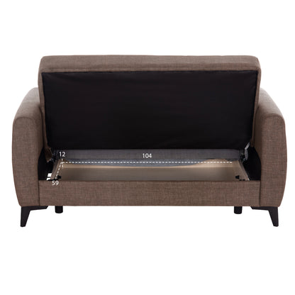 NIKKO 2-SEATER SOFA BED WITH STORAGE, BROWN FABRIC, 144x75x84
