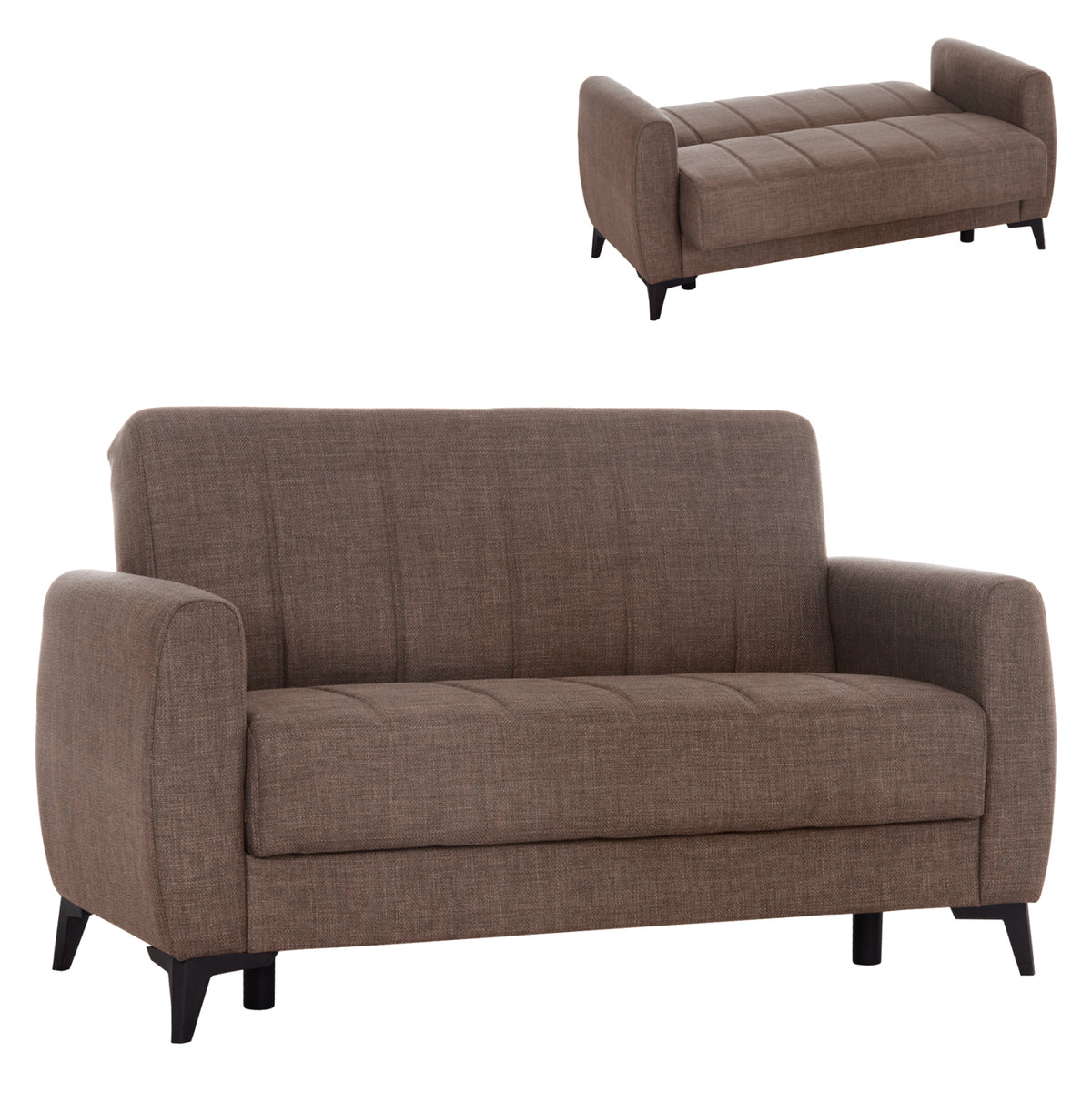 NIKKO 2-SEATER SOFA BED WITH STORAGE, BROWN FABRIC, 144x75x84