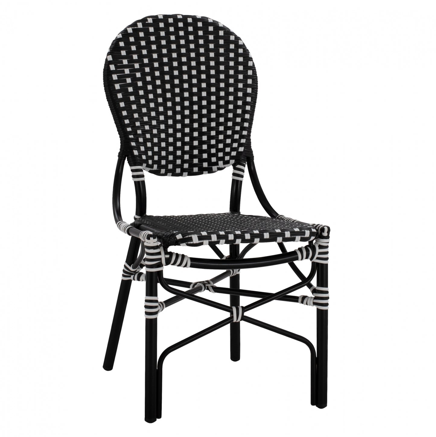 ALUMINUM CHAIR BAMBOO LOOK WITH WICKER BLACK WHITE 46x60x96