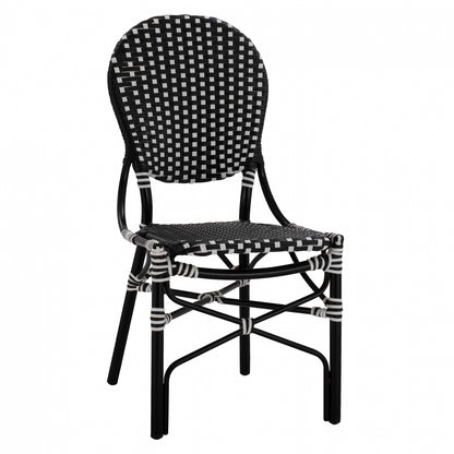ALUMINUM CHAIR BAMBOO LOOK WITH WICKER BLACK WHITE 46x60x96