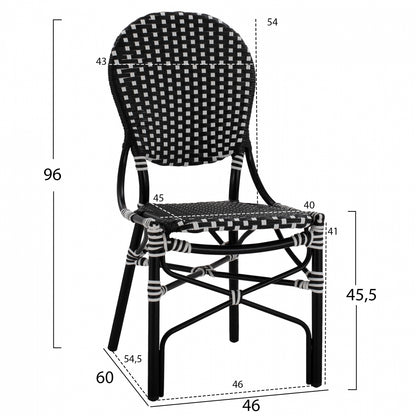 ALUMINUM CHAIR BAMBOO LOOK WITH WICKER BLACK WHITE 46x60x96