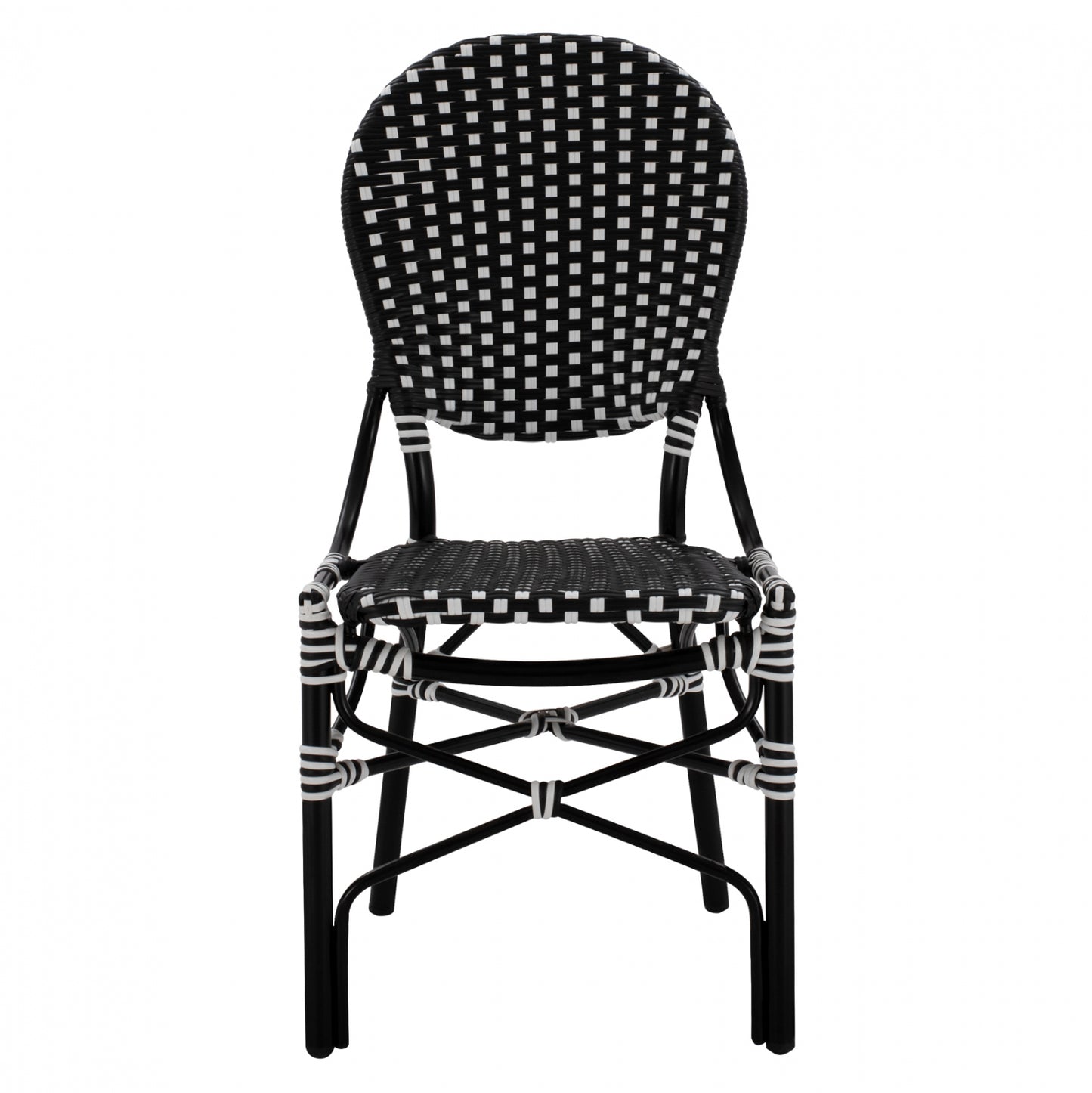 ALUMINUM CHAIR BAMBOO LOOK WITH WICKER BLACK WHITE 46x60x96