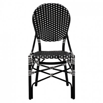 ALUMINUM CHAIR BAMBOO LOOK WITH WICKER BLACK WHITE 46x60x96