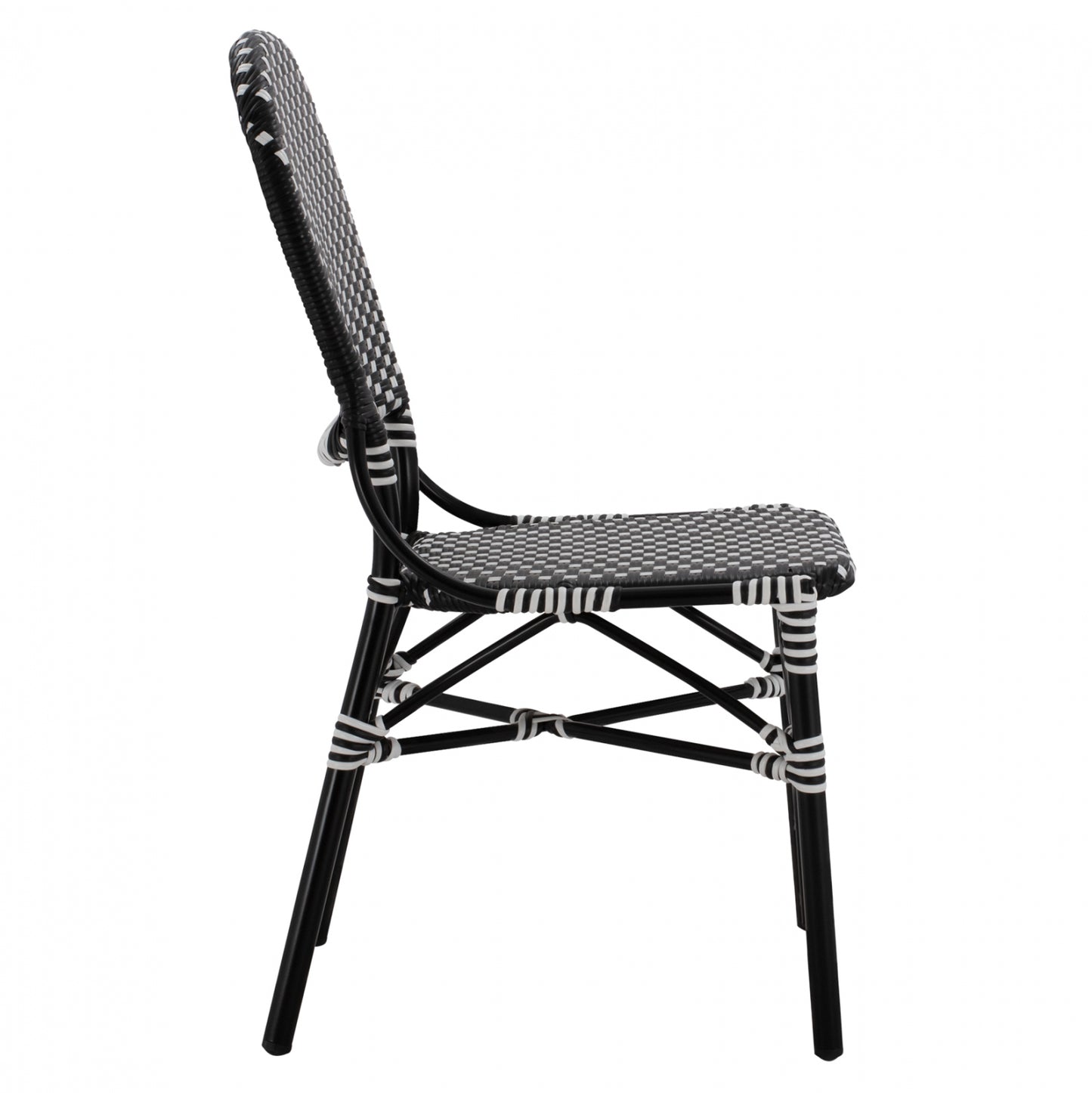 ALUMINUM CHAIR BAMBOO LOOK WITH WICKER BLACK WHITE 46x60x96