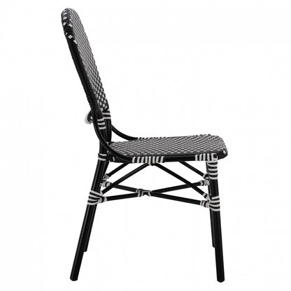ALUMINUM CHAIR BAMBOO LOOK WITH WICKER BLACK WHITE 46x60x96