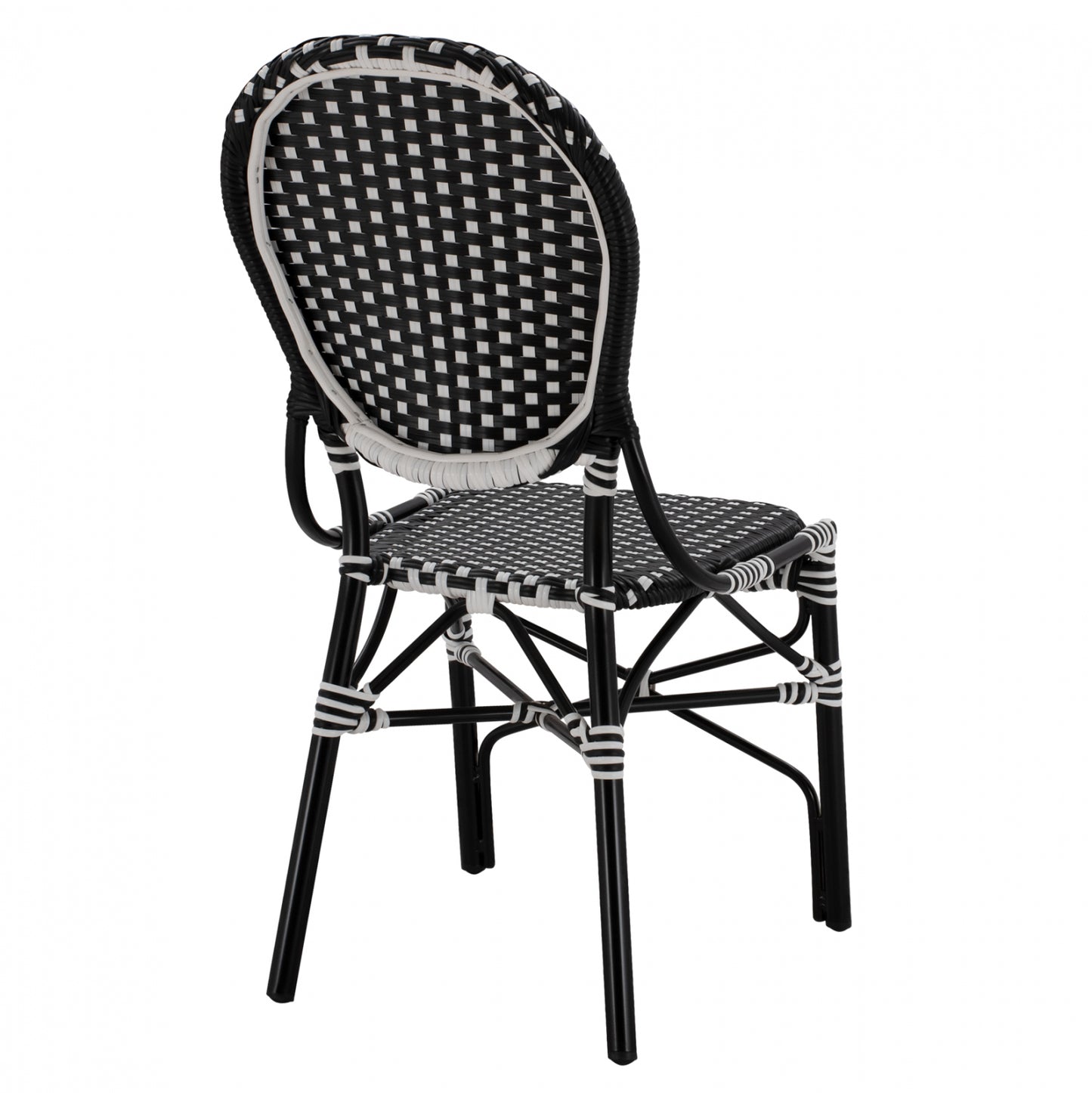 ALUMINUM CHAIR BAMBOO LOOK WITH WICKER BLACK WHITE 46x60x96