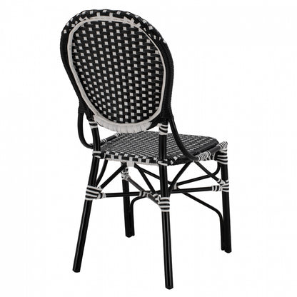 ALUMINUM CHAIR BAMBOO LOOK WITH WICKER BLACK WHITE 46x60x96