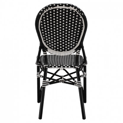 ALUMINUM CHAIR BAMBOO LOOK WITH WICKER BLACK WHITE 46x60x96