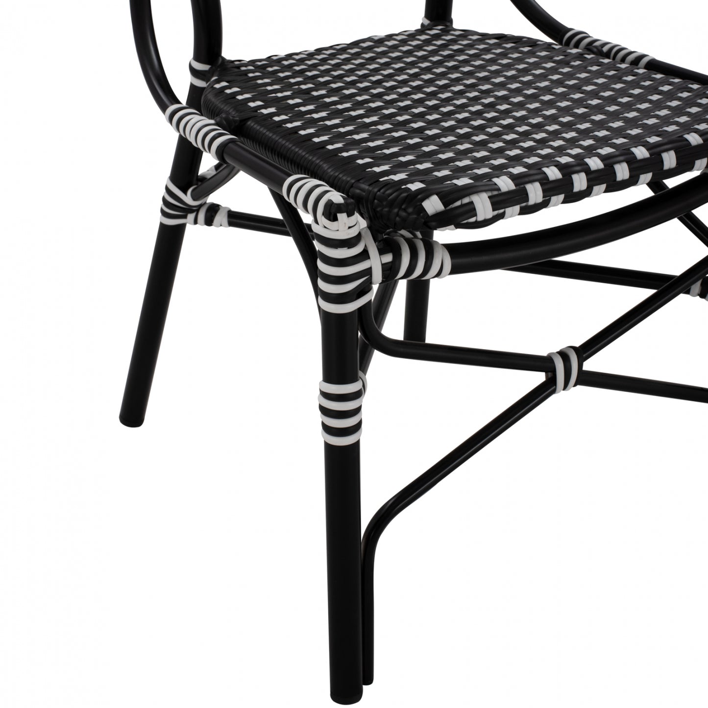 ALUMINUM CHAIR BAMBOO LOOK WITH WICKER BLACK WHITE 46x60x96