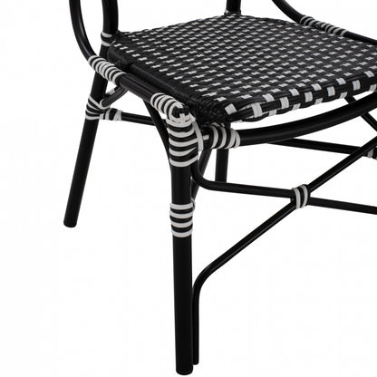 ALUMINUM CHAIR BAMBOO LOOK WITH WICKER BLACK WHITE 46x60x96
