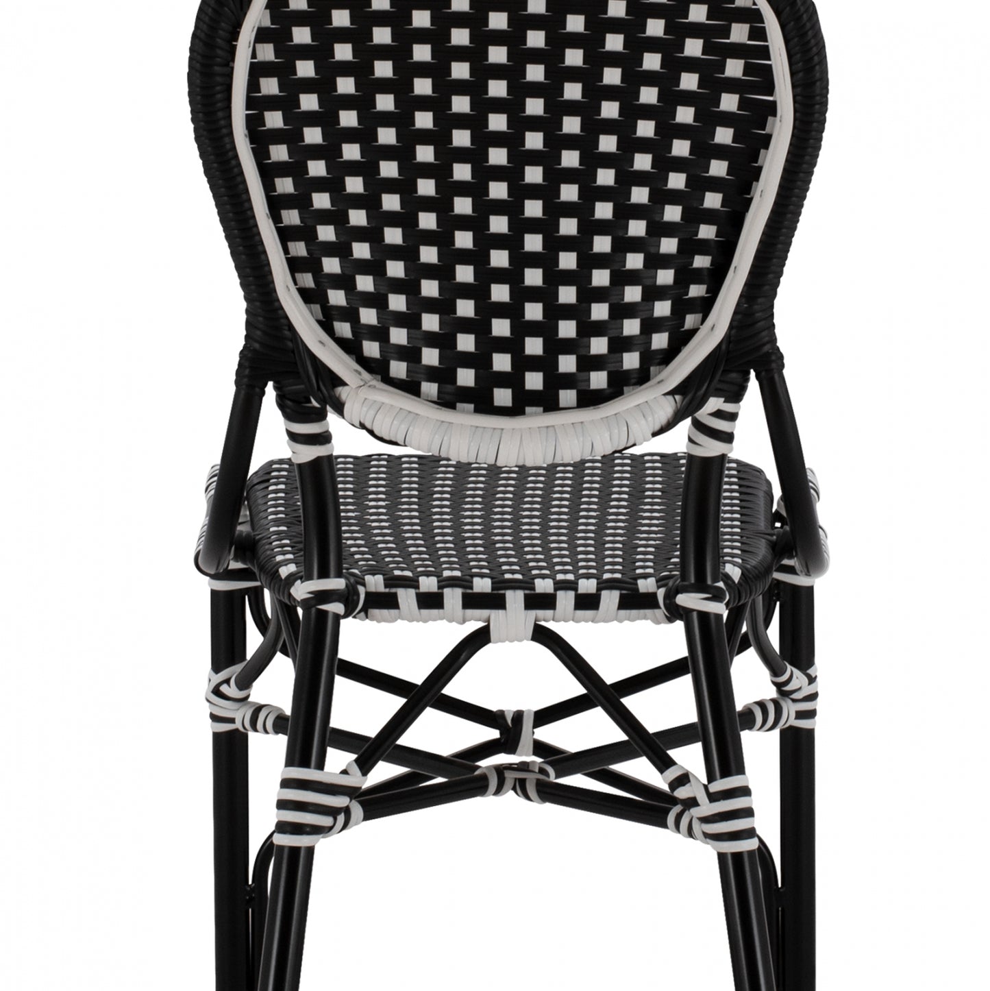 ALUMINUM CHAIR BAMBOO LOOK WITH WICKER BLACK WHITE 46x60x96