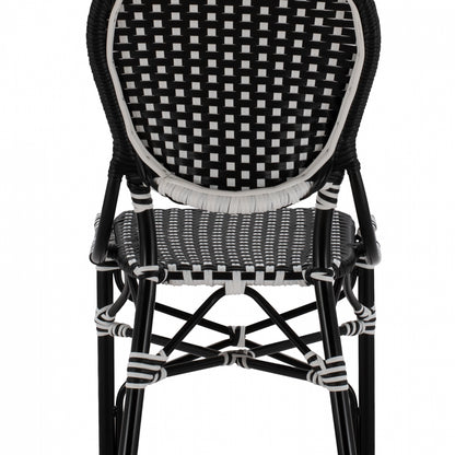 ALUMINUM CHAIR BAMBOO LOOK WITH WICKER BLACK WHITE 46x60x96