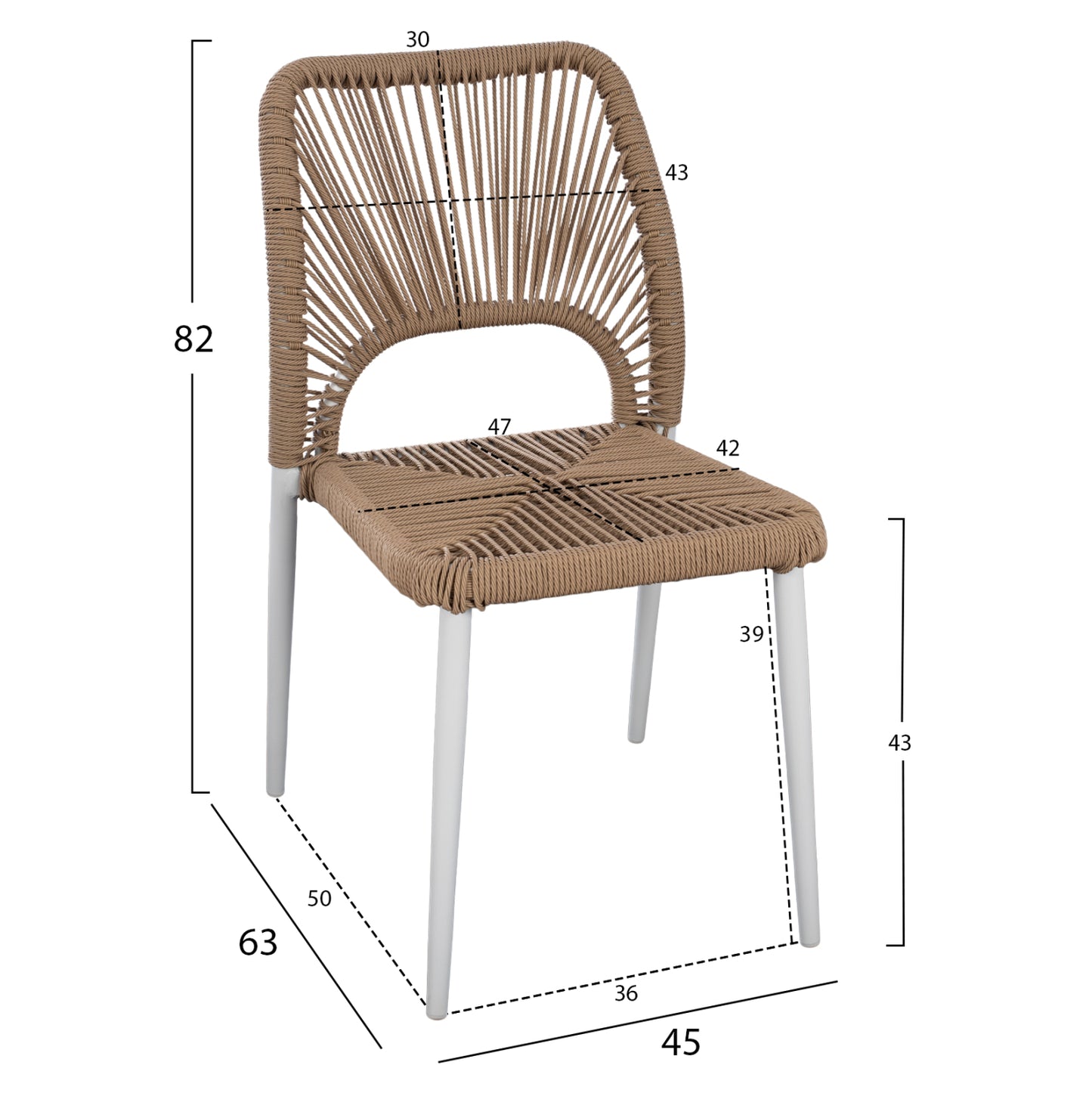 WHITE ALUMINUM CHAIR WITH BEIGE PE ROPE 45x63x82