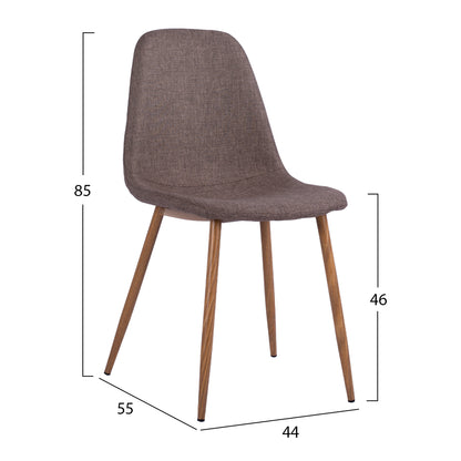 LEONARDO CHAIR WITH METAL LEGS & BROWN FABRIC 44x55x85