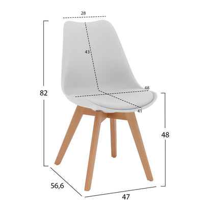 VEGAS CHAIR WITH WOODEN LEGS AND WHITE SEAT 47x56.6x82