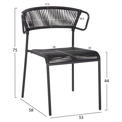 ΚΑΡΕΚΛΑ SUKI ΜΕΤΑΛΛO KAI ΣΥΝΘΕΤΙΚΟ RATTAN ΣΕ ΜΑΥΡΟ 54x62x80