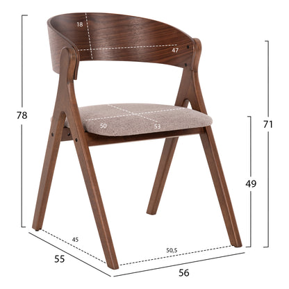 ΚΑΡΕΚΛΑ NEKKER RUBBERWOOD ΣΕ ΚΑΡΥΔΙ ΜΠΕΖ ΥΦΑΣΜΑ ΚΑΘΙΣΜΑ 56x55x78