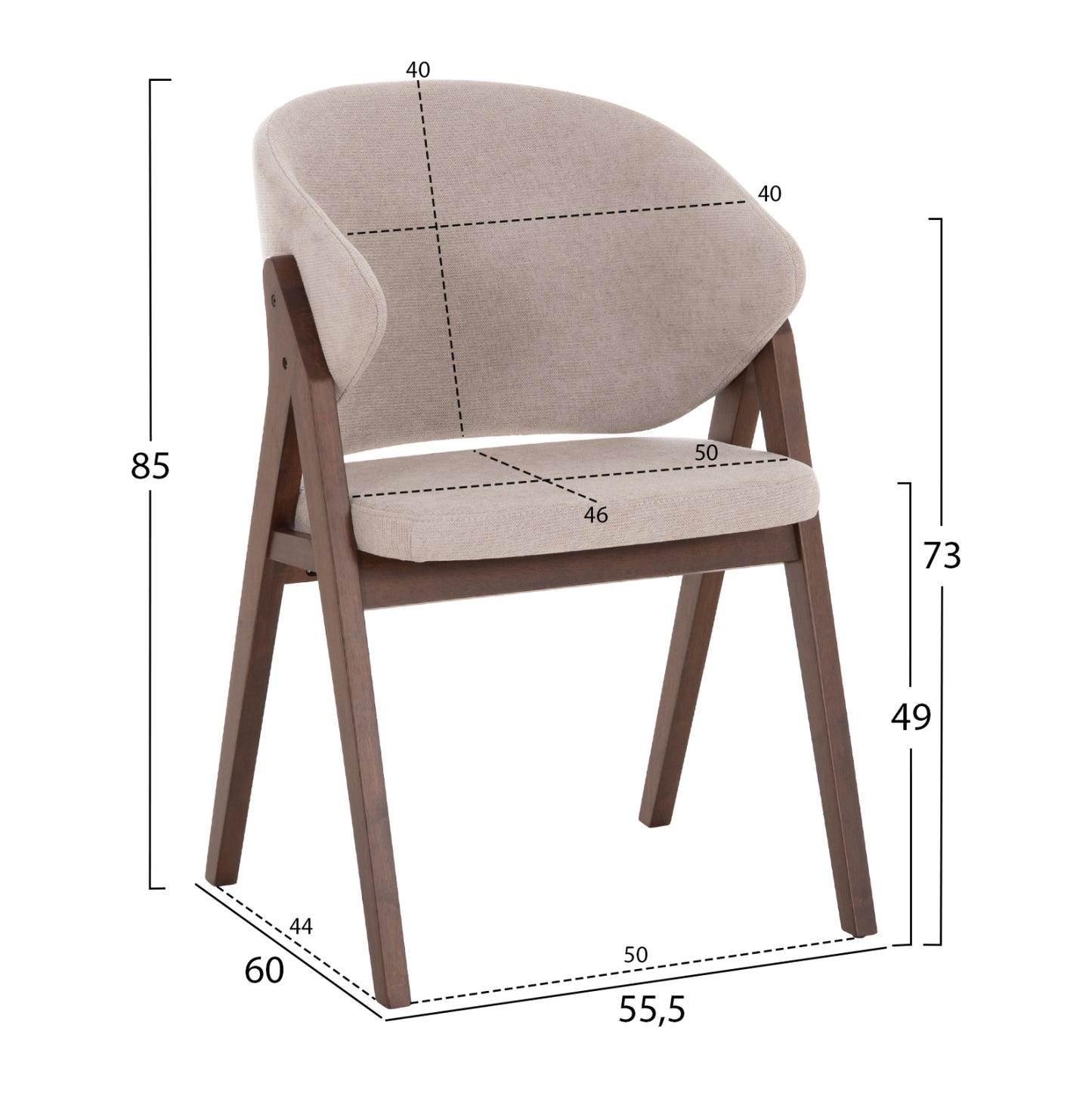 ΚΑΡΕΚΛΑ HANA RUBBERWOOD ΣΕ ΜΑΥΡΟ ΧΡΩΜΑ-ΓΚΡΙ ΥΦΑΣΜΑ 55,5x60x85