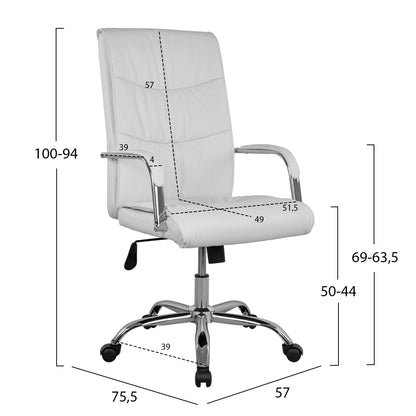 EXECUTIVE OFFICE CHAIR WHITE WITH CHROME BASE JACOB 57x75.5x100